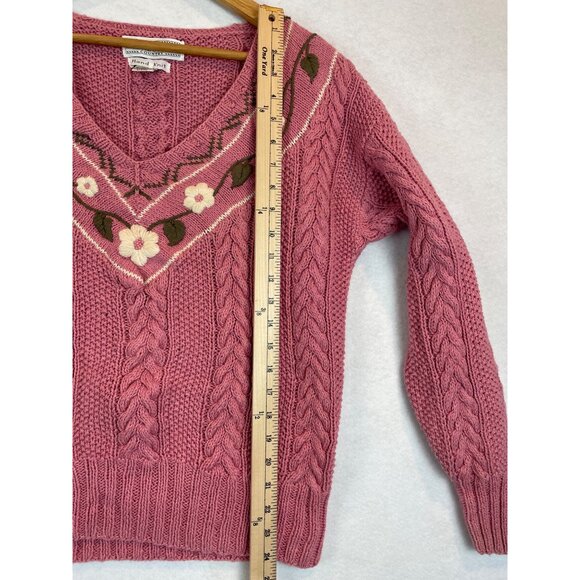 Vintage 80s 90s Melbourne Country Sweater Womens M Pink V Neck Floral - Picture 9 of 12